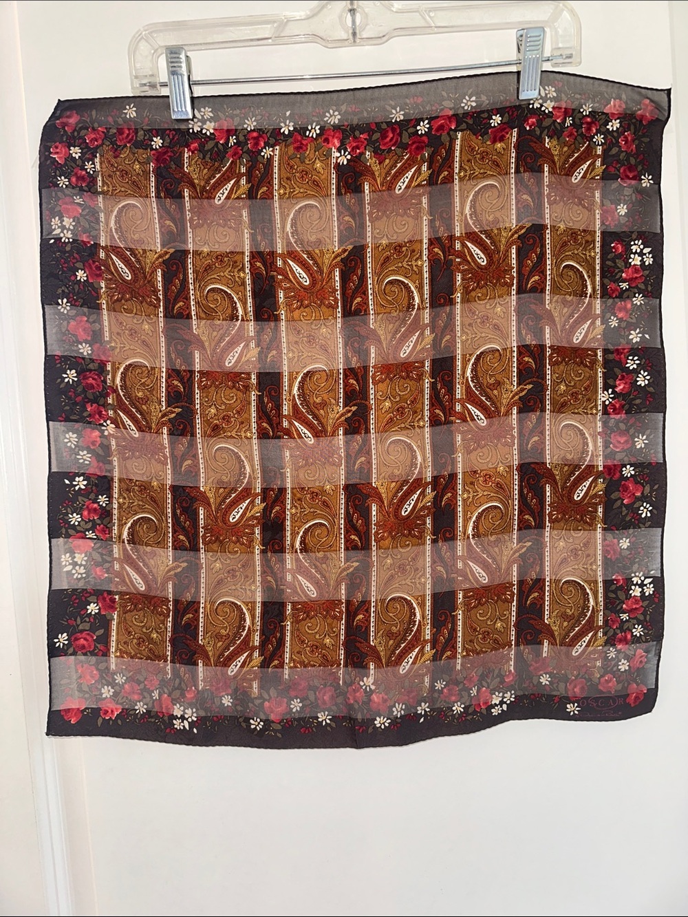 Vintage Paisley Patchwork Floral Border Scarf in Brown & Black